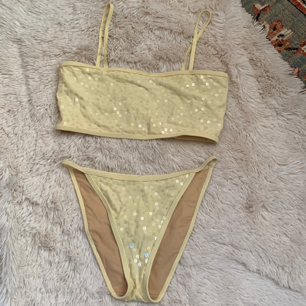 Victoria Secret pale yellow sequin high leg 2 piece